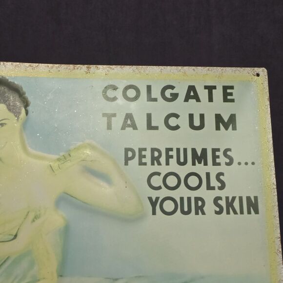 Vintage Chromolithograph on Metal Colgate Talcum Powder Advertising Sign - Picture 5 of 16